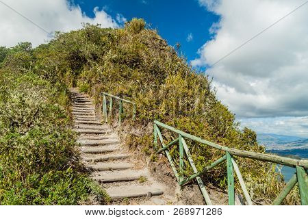 Tourist Trail Around Laguna Cuicocha Lake In Ecuador