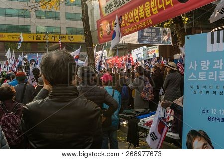 Seoul, South Korea; November 10, 2018: Unidentified Group Of Koreans Gather For Rally Against The Mo