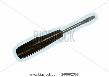 Isolated Image Of Cross Screwdriver.crosshead Screwdriver On White Background. Rare Reliable Tool.