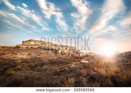 Sun Set At Mehrangarh Fort At Jodhpur, Rajasthan, India. An Unesco World Herritage.