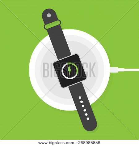 Wireless Charging For Smart Watch. Innovative Modern Technological Accessories. Vector Stock Illustr