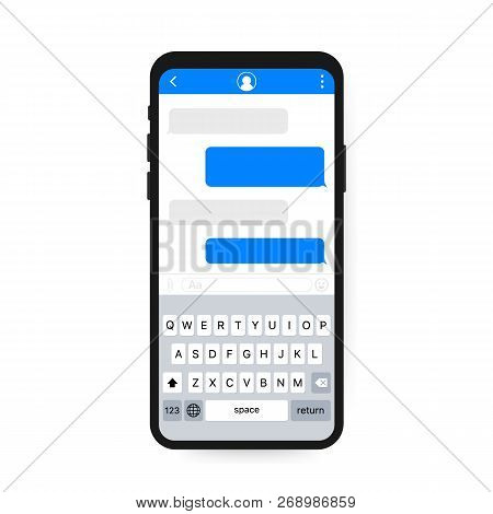 Chat Interface Application With Dialogue Window. Clean Mobile Ui Design Concept. Sms Messenger. Vect
