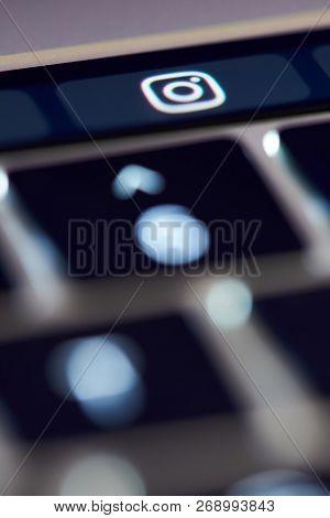 New York, Usa - November 15, 2018: Instagram Logo On Touch Bar  Button Close Up View