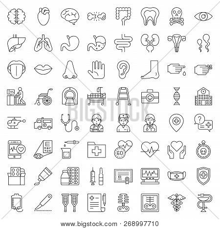 Hospital, Health Care And Pharmaceutical Related Icon Such As Organ, Certificate, X-ray Film, Bone F
