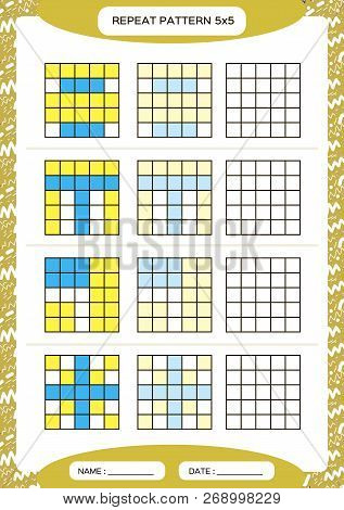 Repeat Yellow Blue Pattern. Cube Grid With Squares. Special For Preschool Kids. Worksheet For Practi