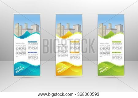 Roll Up Vertical Banner, Business Design Template, Vector Illustration