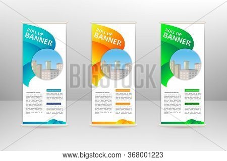Roll Up Vertical Banner, Business Design Template, Vector Illustration