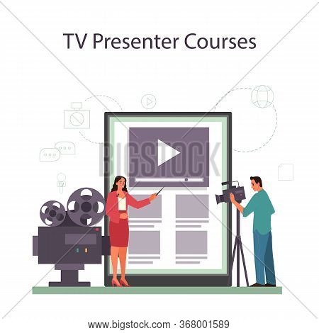 Tv Presenter Online Service Or Platform. Television Host In Studio.