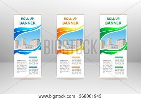 Roll Up Vertical Banner, Business Design Template, Vector Illustration