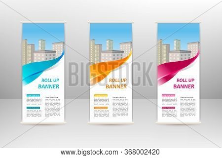 Roll Up Vertical Banner, Business Design Template, Vector Illustration