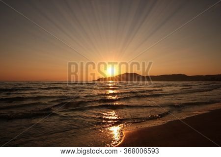 Sunrise On Zakynthos Island. The Photo Was Taken At Alykes Beach.