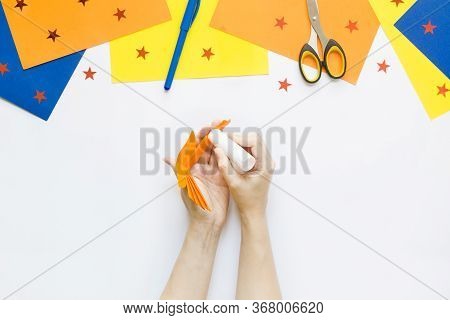 How Easy To Make Paper Adorable Fun Toy Fish With Children At Home. Step By Step Instructions. Hands