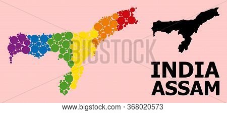 Rainbow Vibrant Pattern Vector Map Of Assam State For Lgbt, And Black Version. Geographic Concept Ma