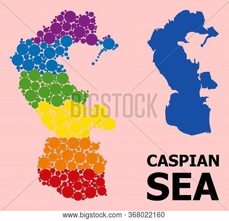 Rainbow Colored Mosaic Vector Map Of Caspian Sea For Lgbt, And Black Version. Geographic Mosaic Map 