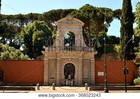 View Of The Entrance Of Forum Romanum Closed Without Tourists Due To The Phase 2 Of Lockdown