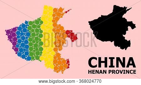Spectrum Vibrant Collage Vector Map Of Henan Province For Lgbt, And Black Version. Geographic Concep