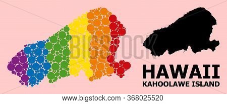 Rainbow Colored Mosaic Vector Map Of Kahoolawe Island For Lgbt, And Black Version. Geographic Concep
