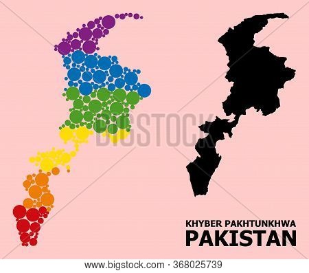 Rainbow Vibrant Collage Vector Map Of Khyber Pakhtunkhwa Province For Lgbt, And Black Version. Geogr