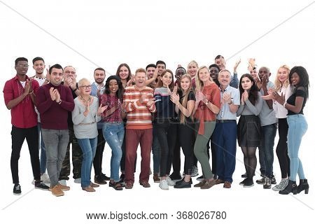 Multiethnic large group of people applauding