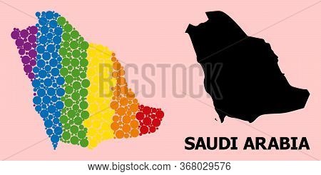 Spectrum Vibrant Mosaic Vector Map Of Saudi Arabia For Lgbt, And Black Version. Geographic Mosaic Ma