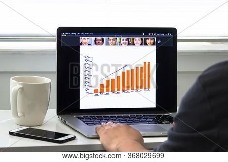 Calgary Alberta, Canada. May 25 2020. An Office Worker Working From Home Having A Zoom Meeting Call 