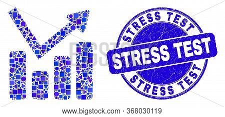 Geometric Graph Chart Mosaic Pictogram And Stress Test Seal Stamp. Blue Vector Round Scratched Seal 