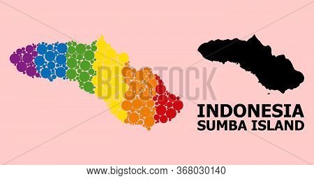 Rainbow Vibrant Collage Vector Map Of Sumba Island For Lgbt, And Black Version. Geographic Collage M