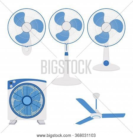 Vector Illustration Of Electric Fans Of Various Types Isolated On White Background, Cartoon Icon