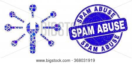 Geometric Wrench Links Mosaic Icon And Spam Abuse Stamp. Blue Vector Round Grunge Stamp With Spam Ab