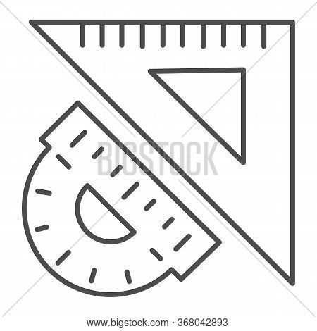 Triangular Ruler And Protractor Thin Line Icon, Stationery Concept, Measuring And Drawing Tools Sign