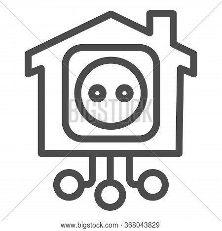 Electric Socket In Smart House Line Icon, Smart Home Concept, Technology Sign On White Background, B