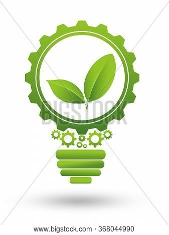 Green Business Or Industry Icon. Green Leaves Working In Cogwheel And Light Blub. Illustration