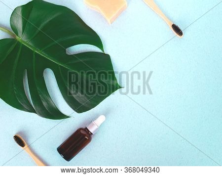 The Concept Of Zero Waste. Bamboo Toothbrush, Solid Shampoo