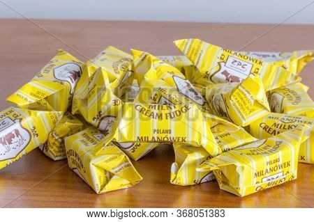 Pruszcz Gdanski, Poland - May 18, 2020: Polish Zpc Cream Fudge Known In Poland As Krowki Meaning Lit
