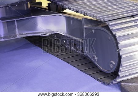 Detail Of  Excavator Track Pads For Heavy Duty Job; Construction Industrial Background