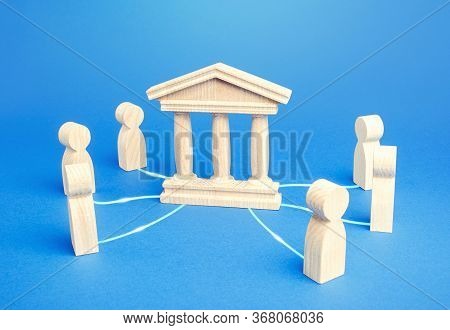 Bank Or Government State Is An Intermediary Between People. Communication And The Functioning Of Eco