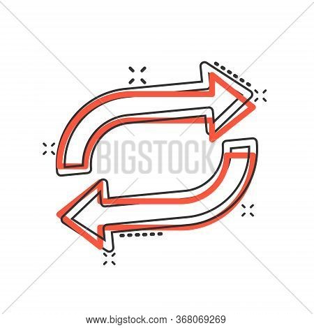 Arrow Rotation Icon In Comic Style. Sync Action Cartoon Vector Illustration On White Isolated Backgr