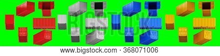 A High Quality Image Of 20ft Shipping Containers On A Green Background With Clipping Path. Set Twent