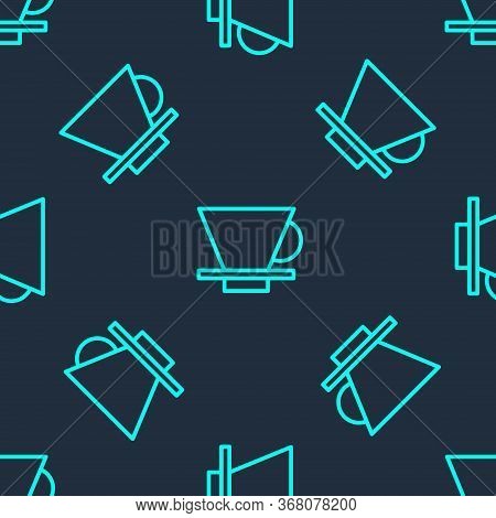 Green Line V60 Coffee Maker Icon Isolated Seamless Pattern On Blue Background. Vector Illustration