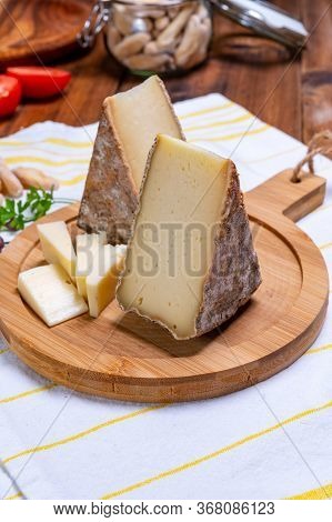 Cheese Tomme De Montagne Or Tomme De Savoie Made From Cow Milk In French Alps.
