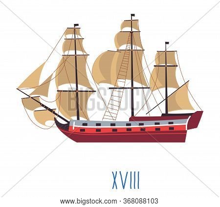 Ship With Sails, Evolution Of Naval Building Vector
