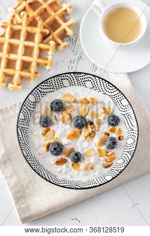 Bowl Of Homemade Bircher Muesli With Blueberries