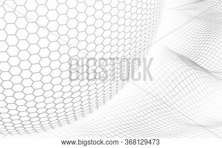 Abstract Landscape On A White Background With White Honeycomb Sphere. Cyberspace Grid. Hi Tech Netwo