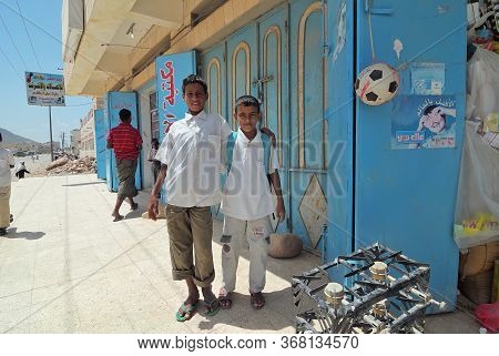 Hadibo,yemen - March 10, 2010: Joyful Schoolboys Shown On A City Street.