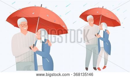 Elderly Retired Couple Support And Protection, Insurance Concept. Medical Support And Safety For Mat