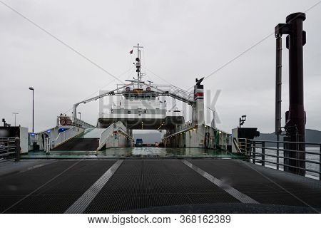 Editorial 09.06.2019 Festøy Ferryport Norway Driving Onboard The Ferry In Rain