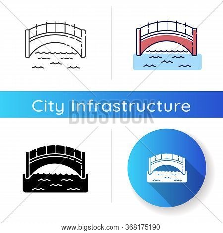 Bridge Icon. Engineer Structure For Walk. Concrete Passage On Pillar. Elevated Road For Transportati