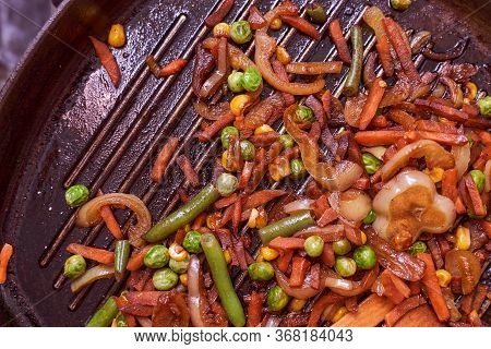 Shaverma In Homemade Lacais Rests On A Grilled Wooden Spoon