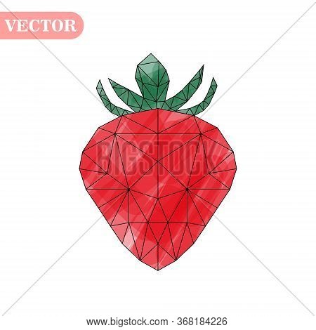 Vector Illustration Of Strawberry In Low Poly Style On White Background. Isolated Picture Of Red Ber