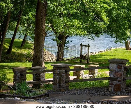 A Beautiful Lakes Side Park Walking Path